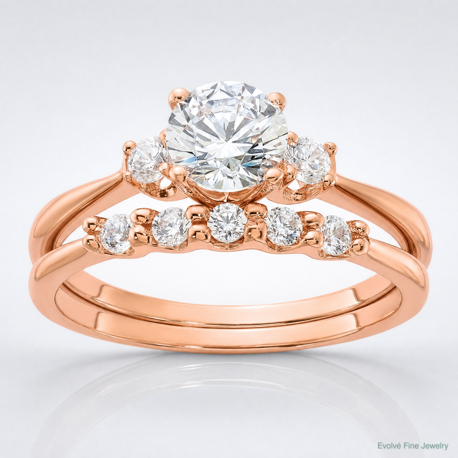 Sterling Silver Rose Gold-Plated Polished CZ Engagement Ring and Band Set - Lifestyle View