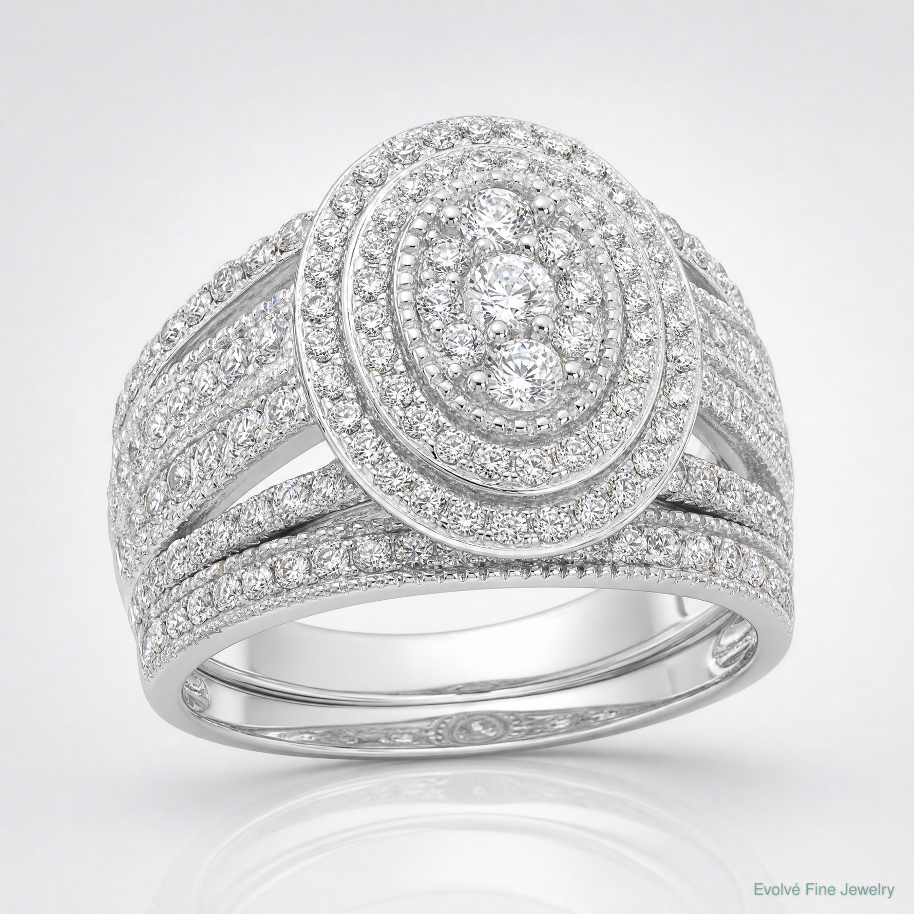 Sterling Silver Rhodium-plated CZ Ring and Band Set - Lifestyle View