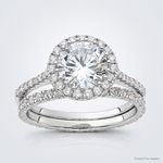 Sterling Silver Rh-plt 11mm CZ Halo Engagement/Eternity Band 2 Ring Set - Lifestyle View