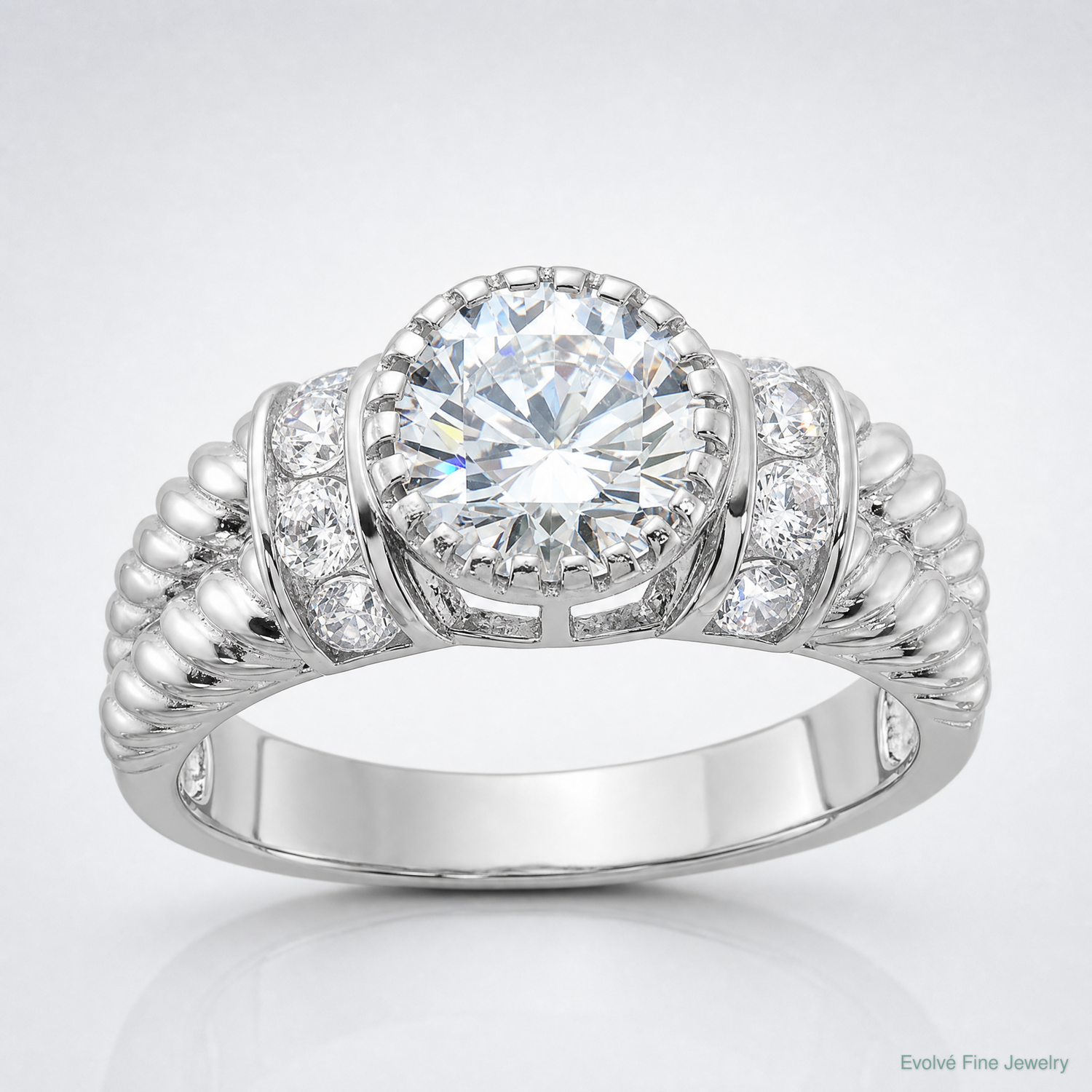 Sterling Silver Rhodium-plated CZ Rope Design Ring - Lifestyle View