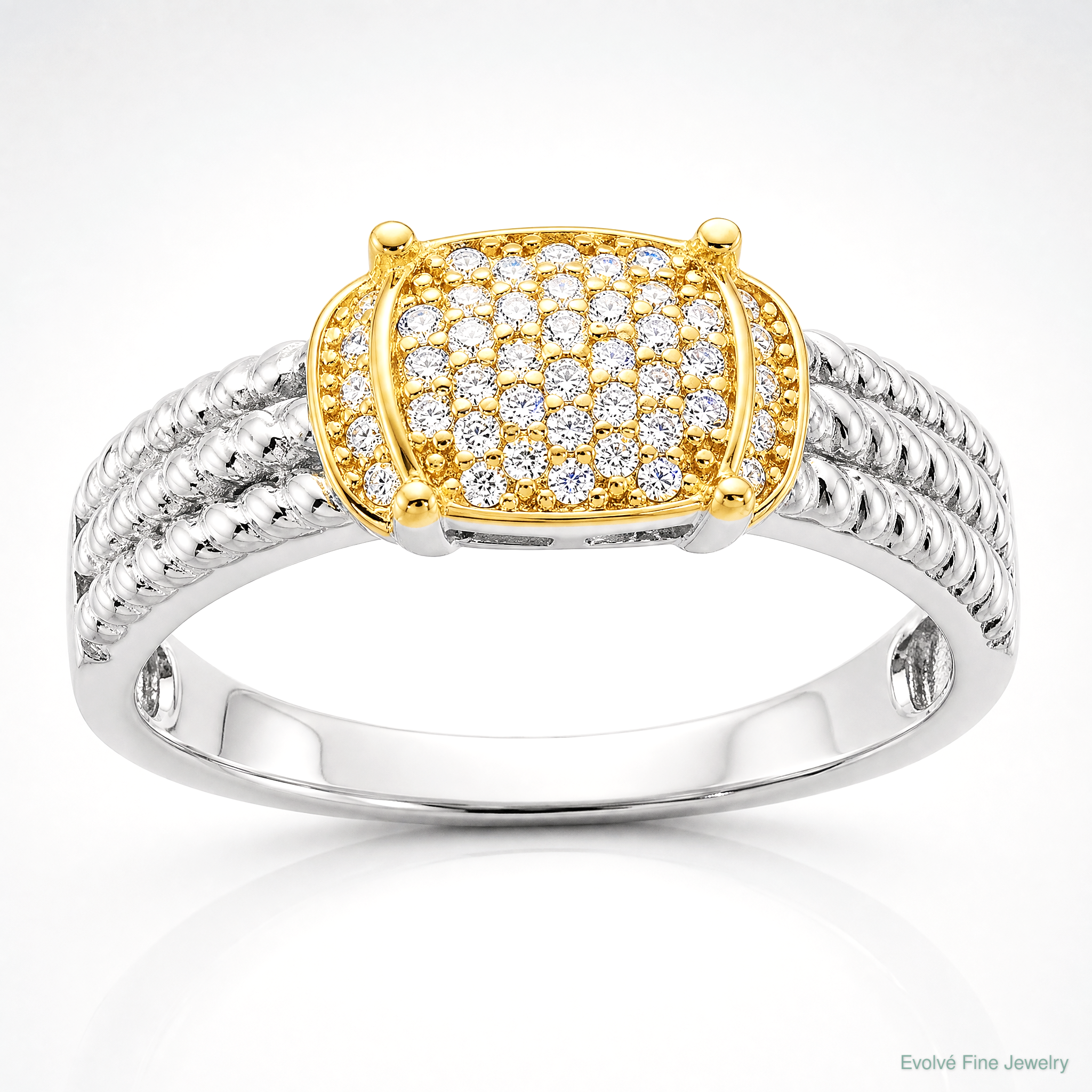 Sterling Silver Rhodium/Gold-tone Pavé CZ Ring - Lifestyle View