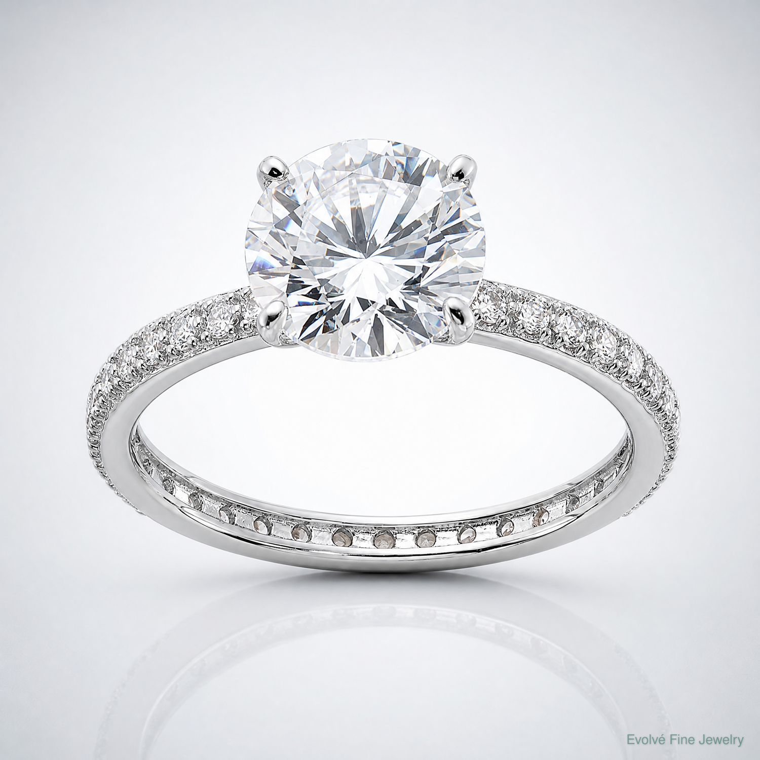 Sterling Silver Rhodium-plated 8mm CZ Solitaire Eternity Engagement Ring - Lifestyle View