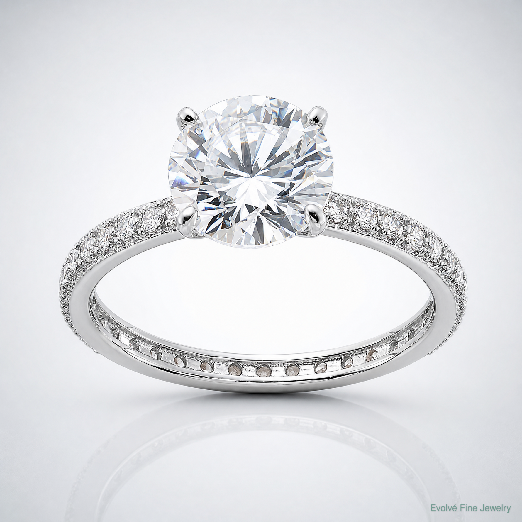 Sterling Silver Rhodium-plated 8mm CZ Solitaire Eternity Engagement Ring - Lifestyle View