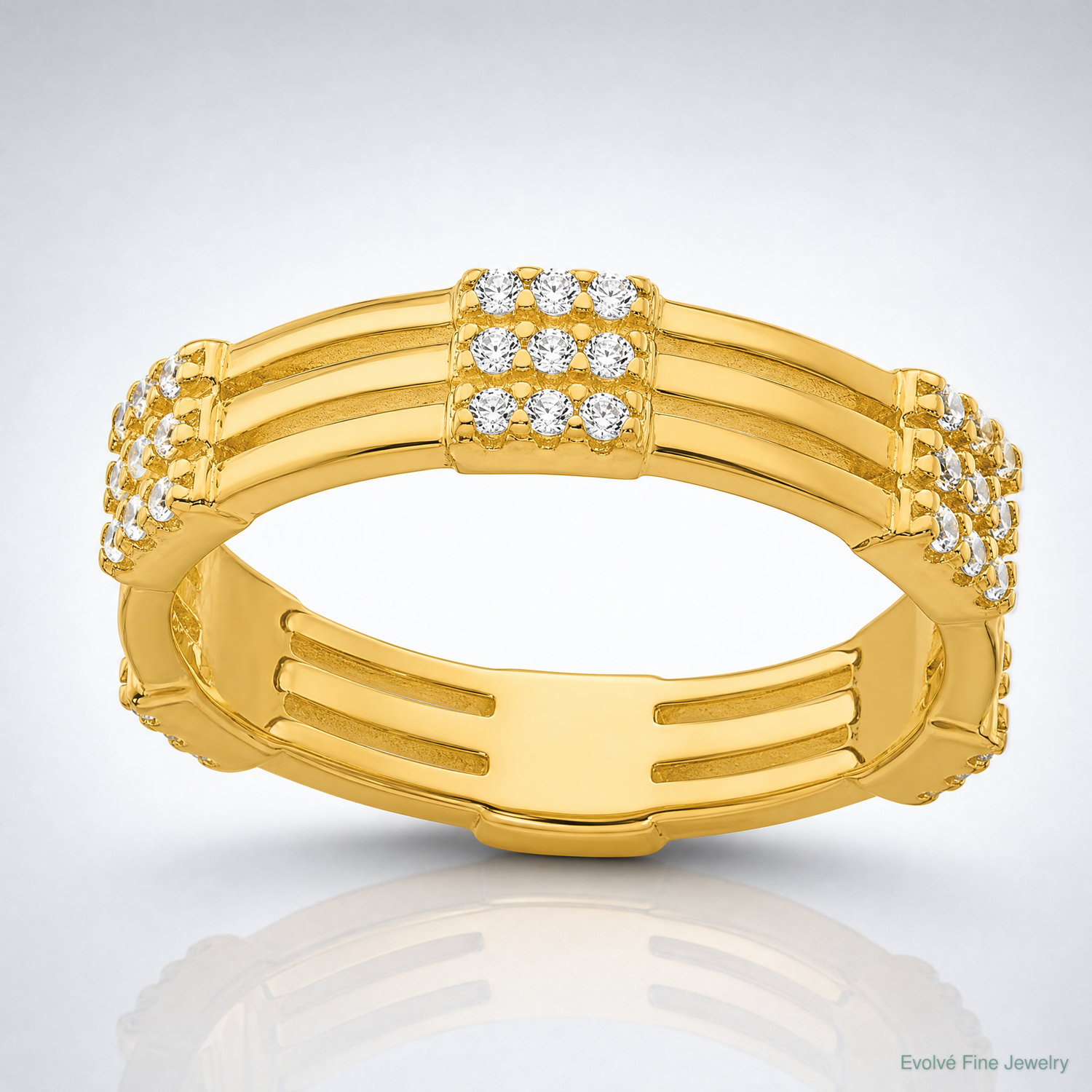 Sterling Silver Gold-tone Polished CZ 3-Row Eternity Ring - Lifestyle View