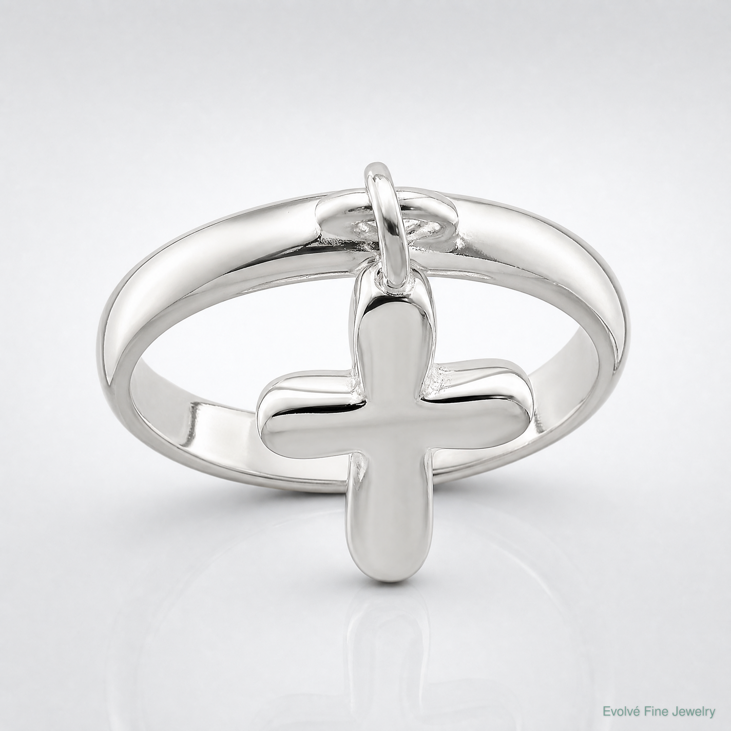 Sterling Silver Solid Cross Dangle Ring - Lifestyle View