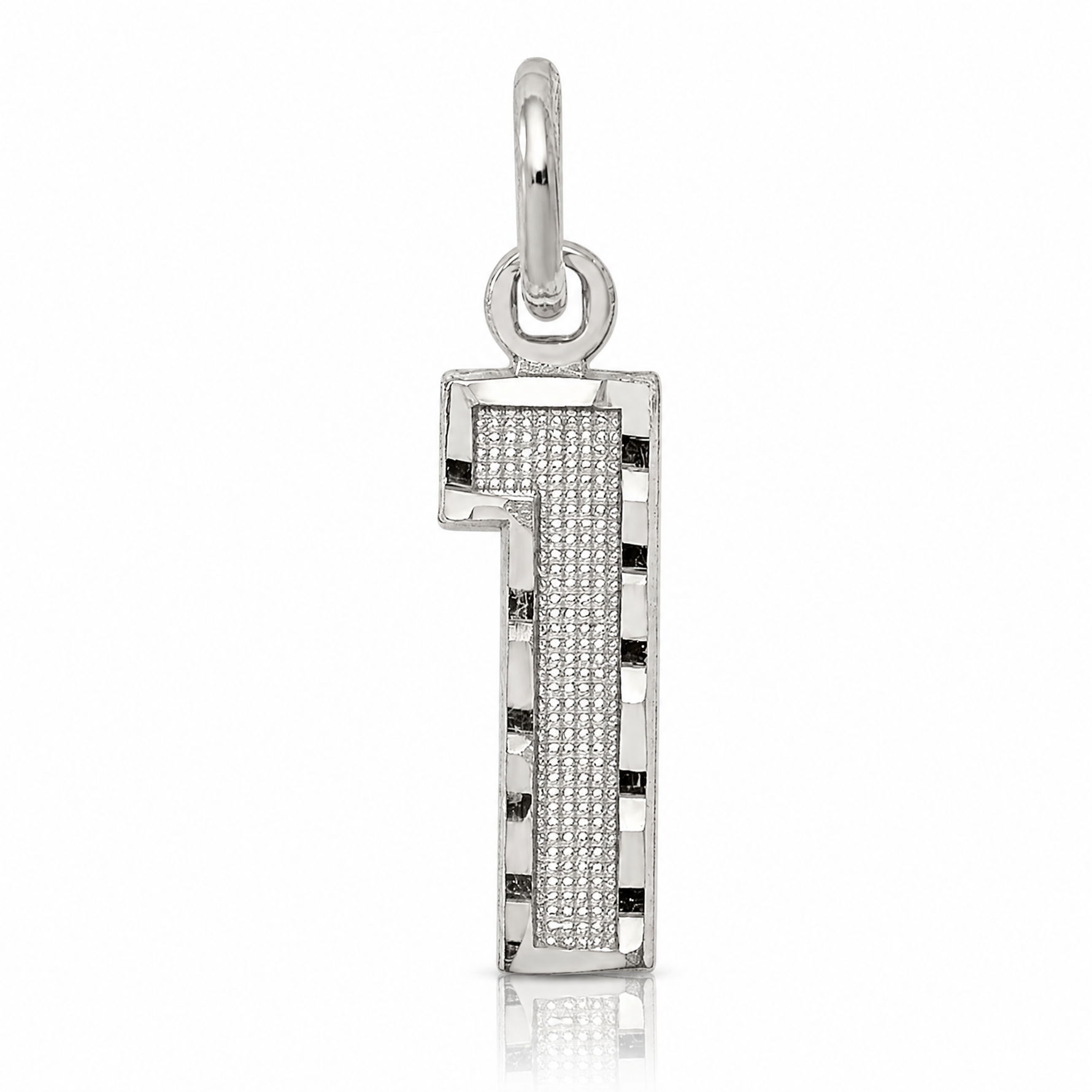 Sterling Silver Rhodium-plated Diamond-cut #1 Charm - Lifestyle View