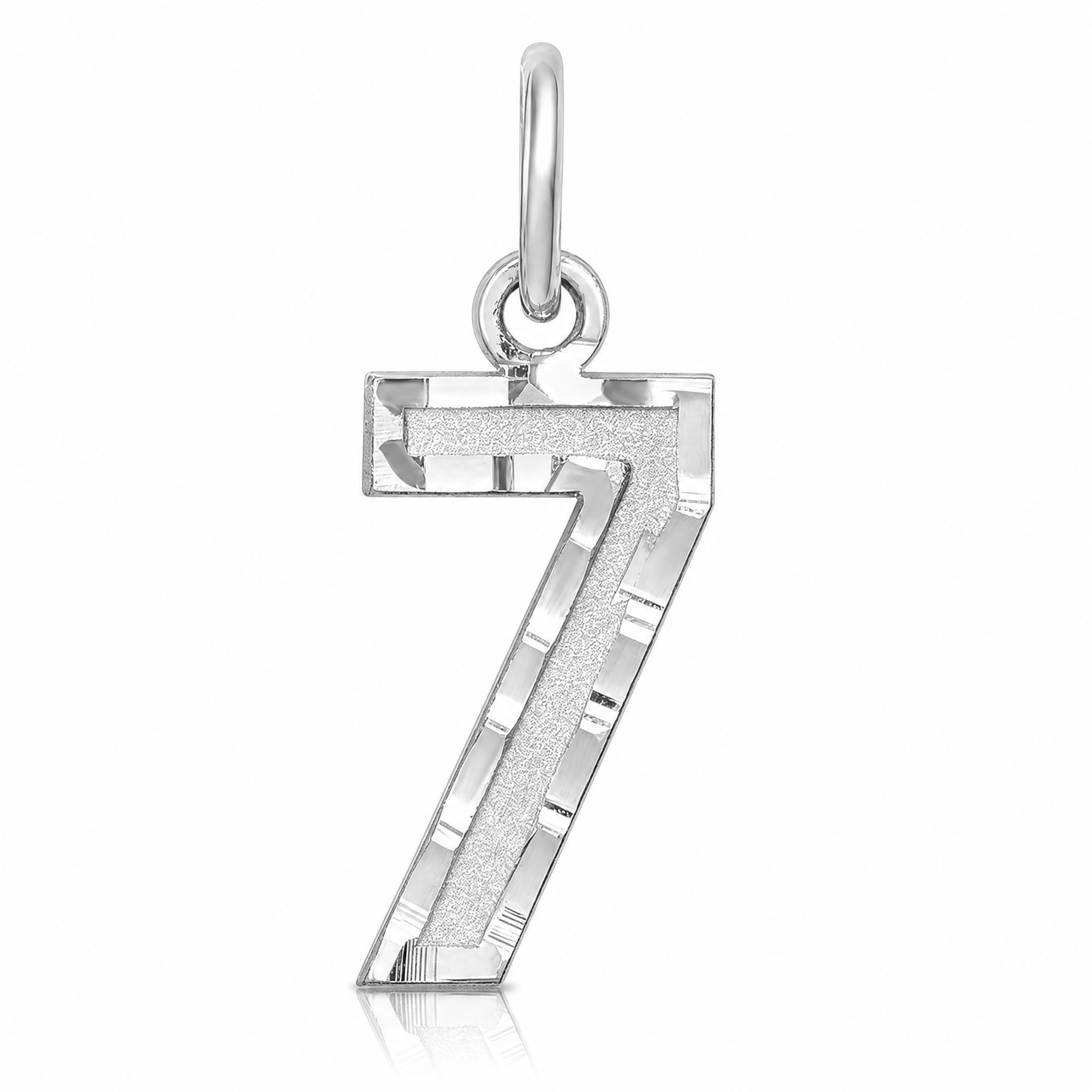 Sterling Silver Rhodium-plated Diamond-cut #7 Charm - Lifestyle View