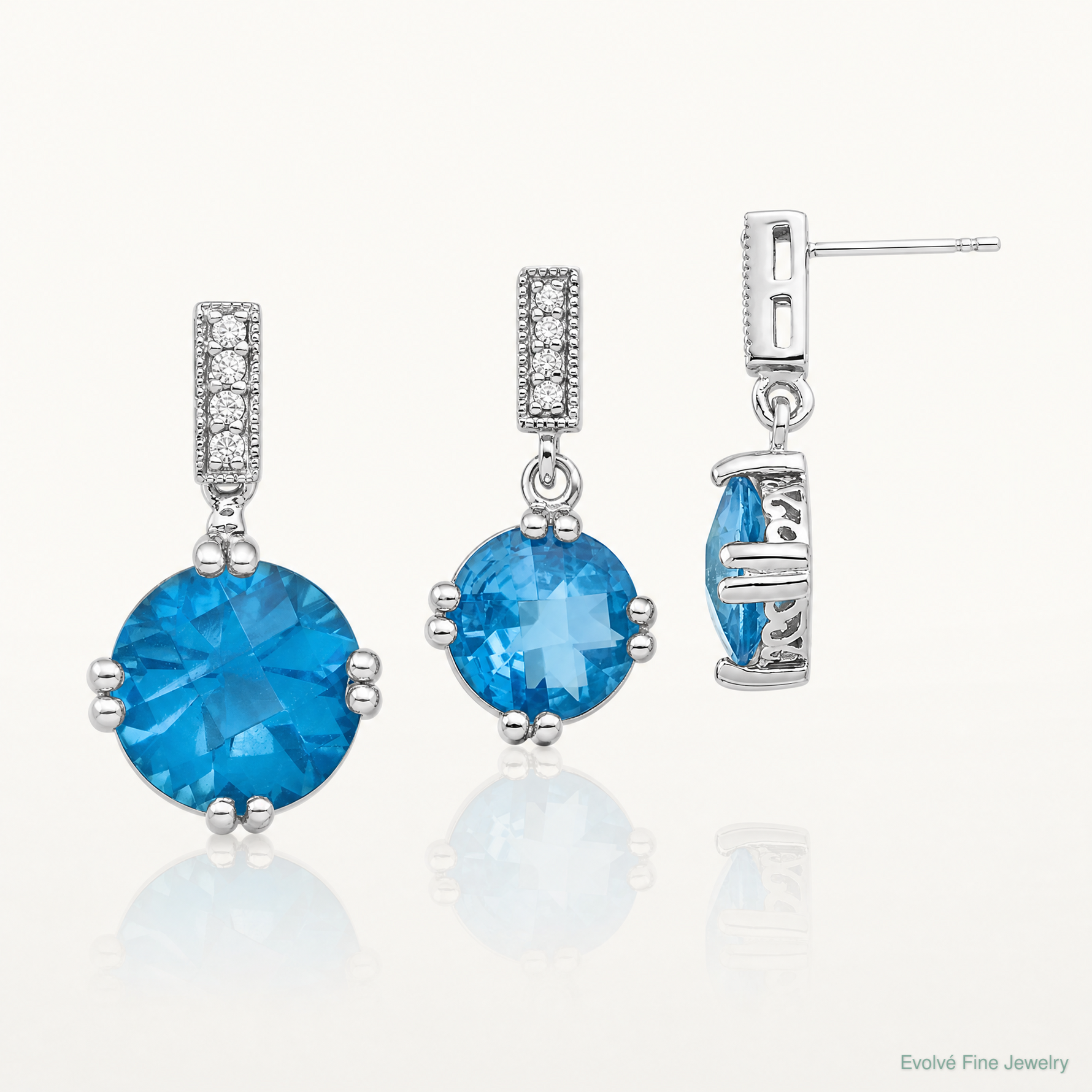 Sterling Silver Rhod-plated Blue and Clear CZ Pendant and Earring Set - Lifestyle View