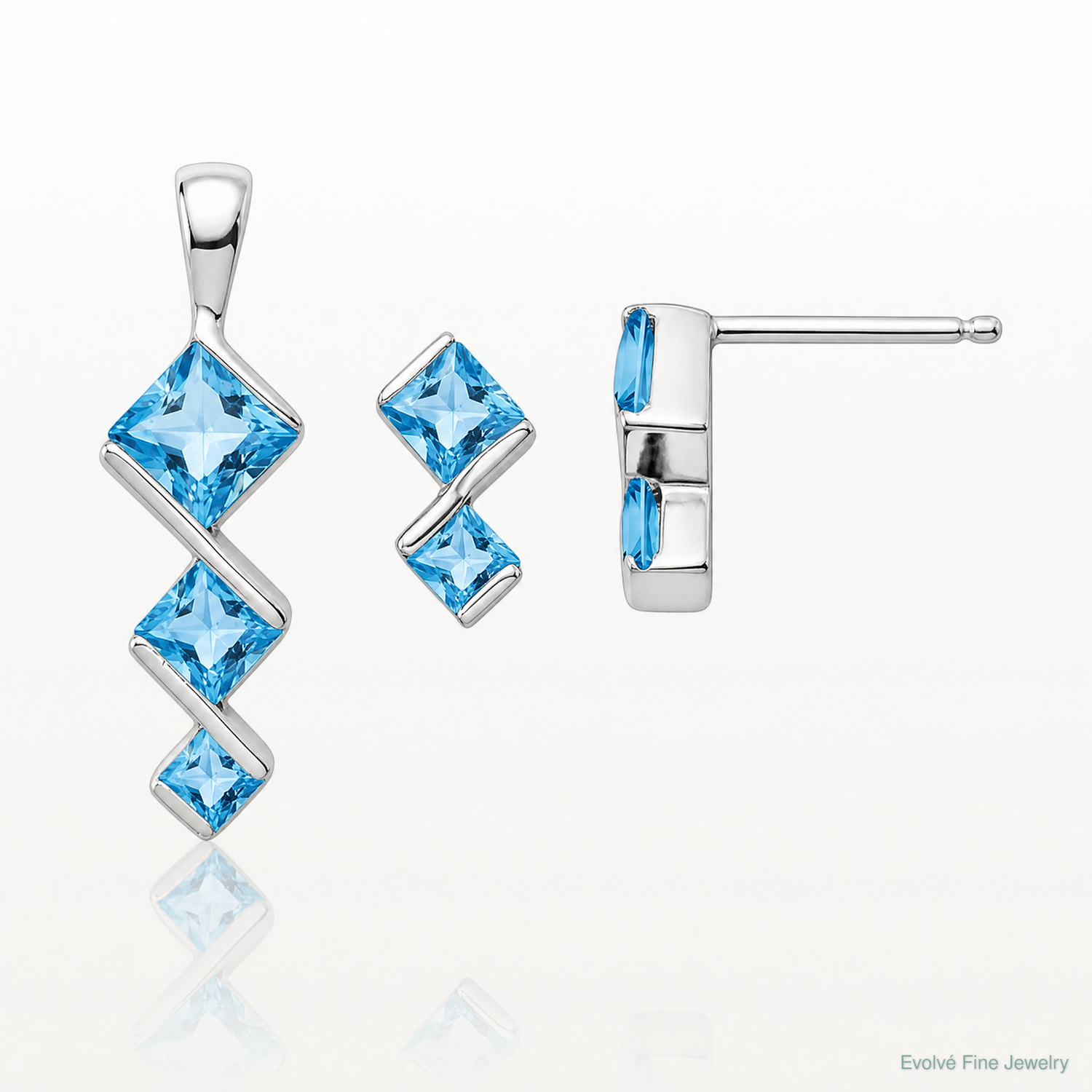 Sterling Silver Polished Blue Topaz Pendant and Post Earrings Set - Lifestyle View