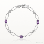 Sterling Silver Rhodium-plated Diamond & Amethyst Oval D/C Bracelet - Lifestyle View