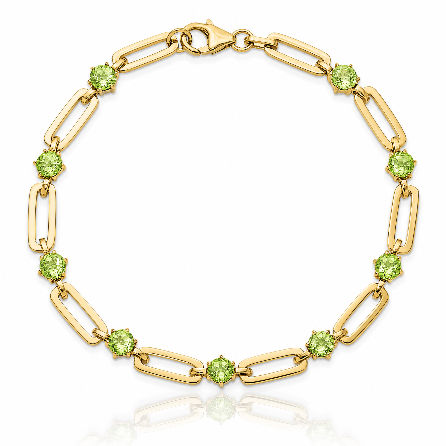 Sterling Silver Gold-tone 5mm 3.6PE Peridot Paperclip Chain Bracelet - Lifestyle View