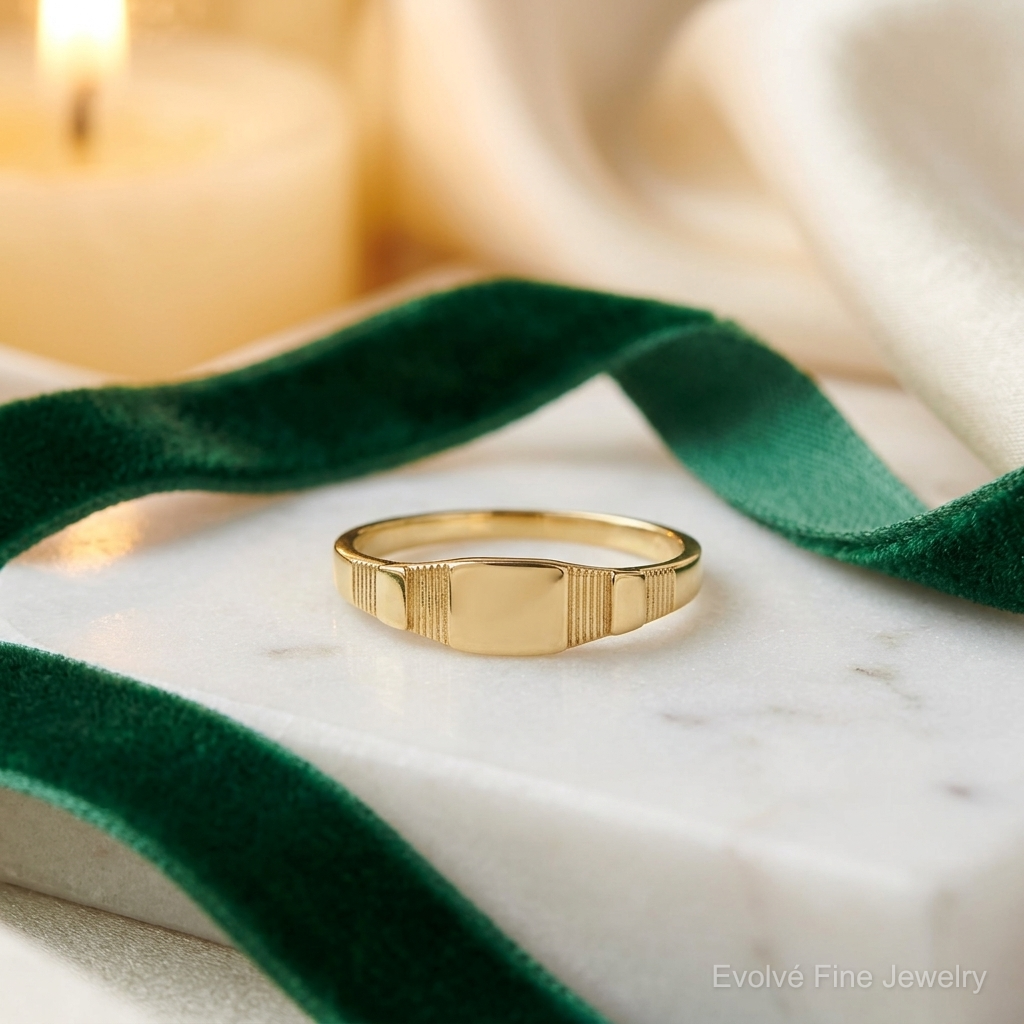 14K Polished Square Baby Signet Ring - Lifestyle View