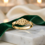 14K Cross Inside Oval W/Scroll and Heart Ring - Lifestyle View
