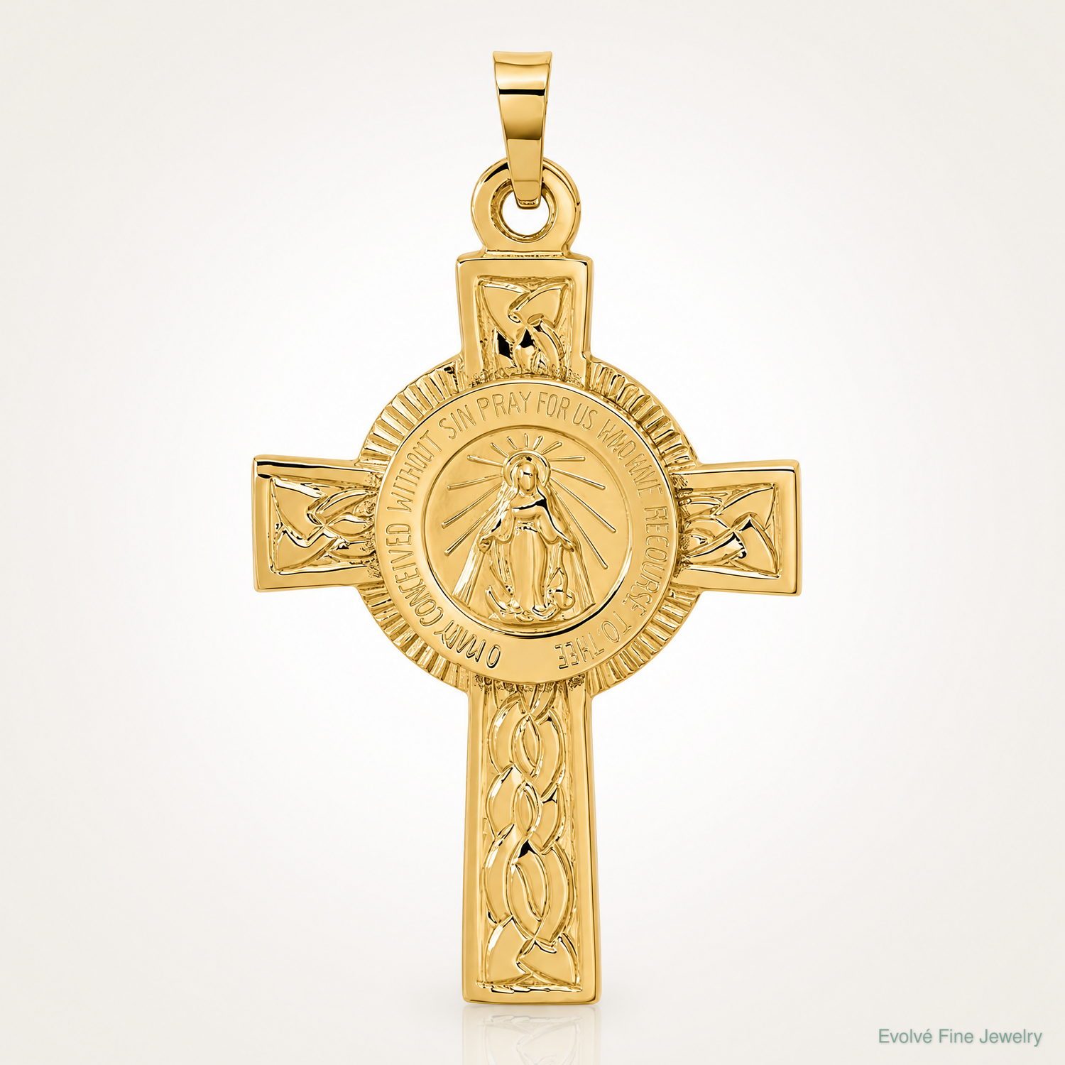 14k Cross with Miraculous Medal Pendant - Lifestyle View