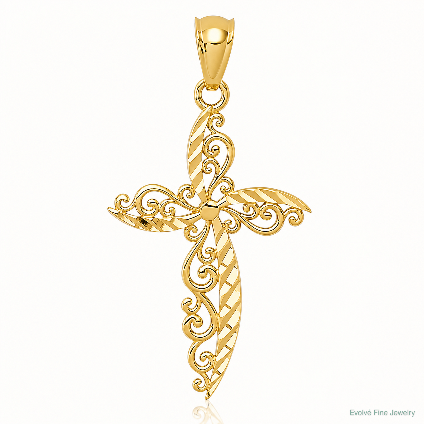 14k Scroll Design Cross Pendant - Lifestyle View