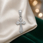 14k White Gold Budded Cross Charm - Lifestyle View