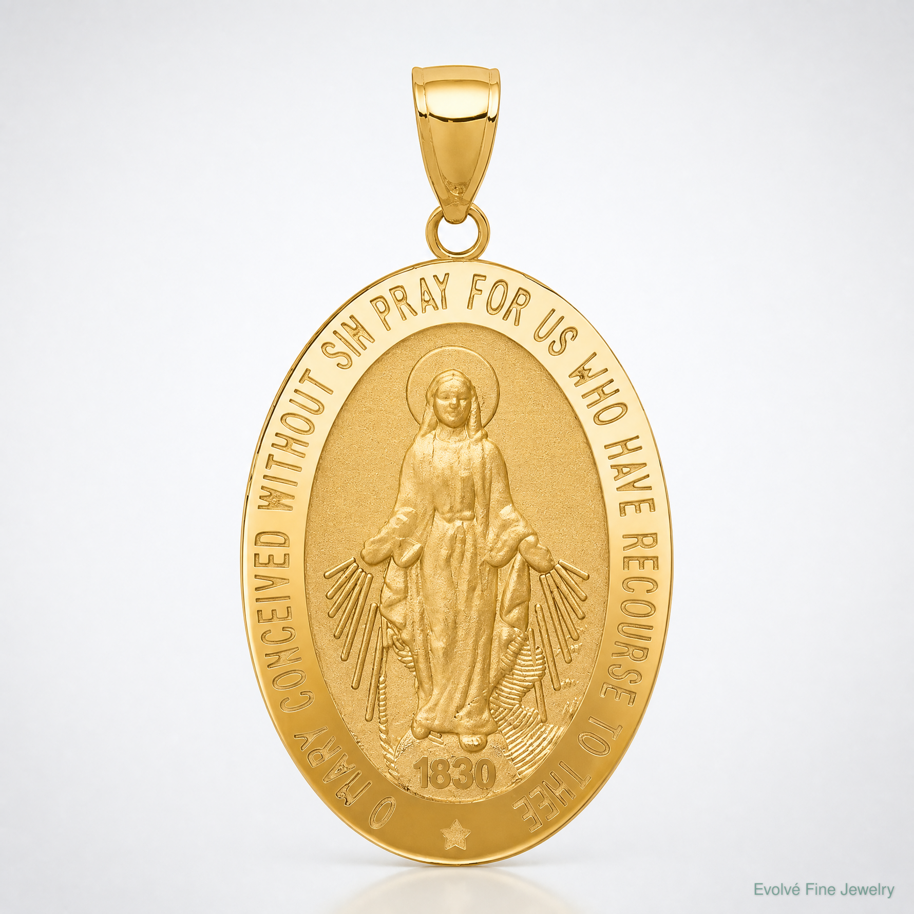 14k Miraculous Medal Pendant - Lifestyle View