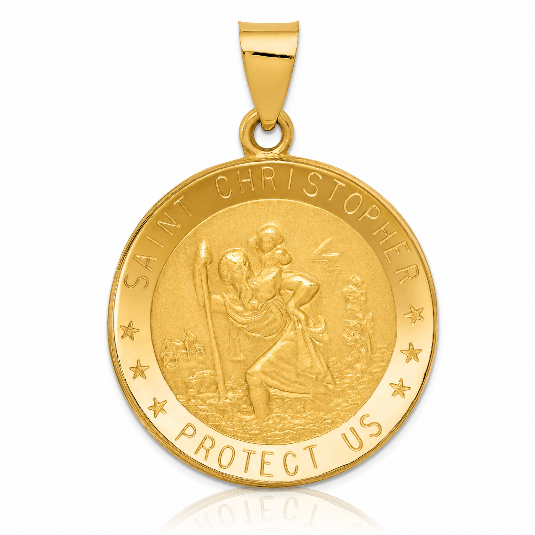 14k Saint Christopher Medal Hollow Pendant - Lifestyle View