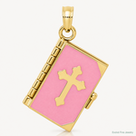 14K 3D Pink Enameled Lord's Prayer Bible Pendant - Lifestyle View