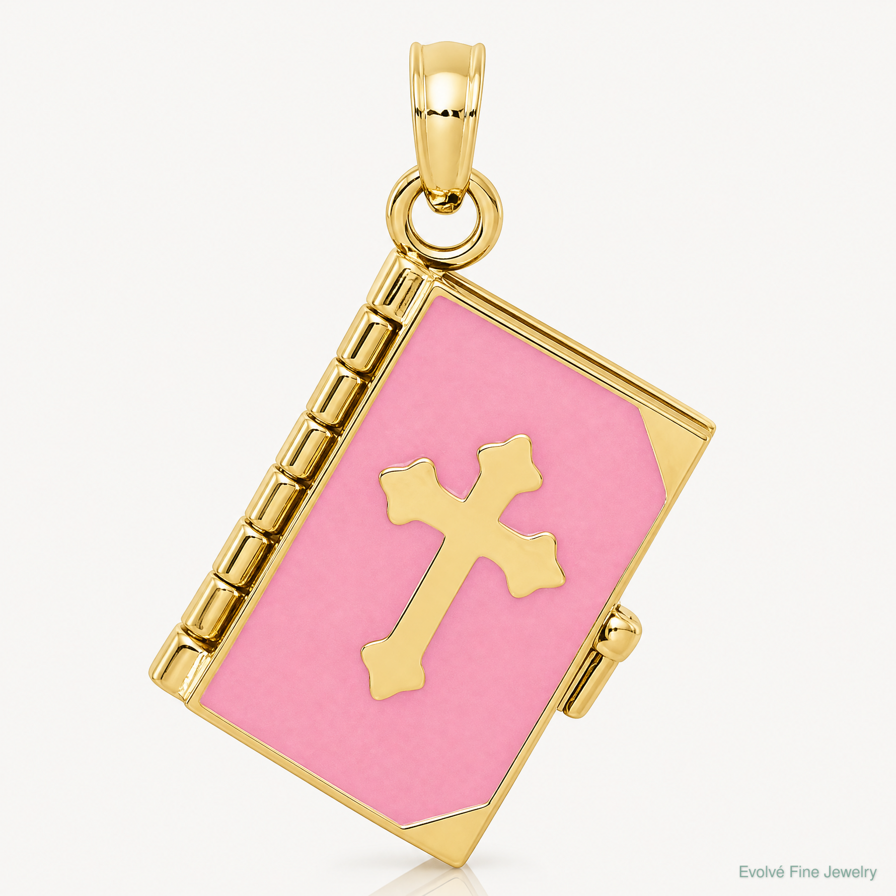 14K 3D Pink Enameled Lord's Prayer Bible Pendant - Lifestyle View