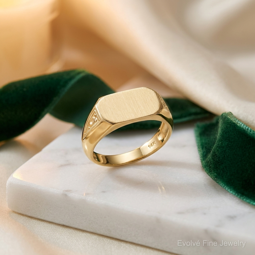 14k 12.5x6.0mm Closed Back Signet Ring - Lifestyle View