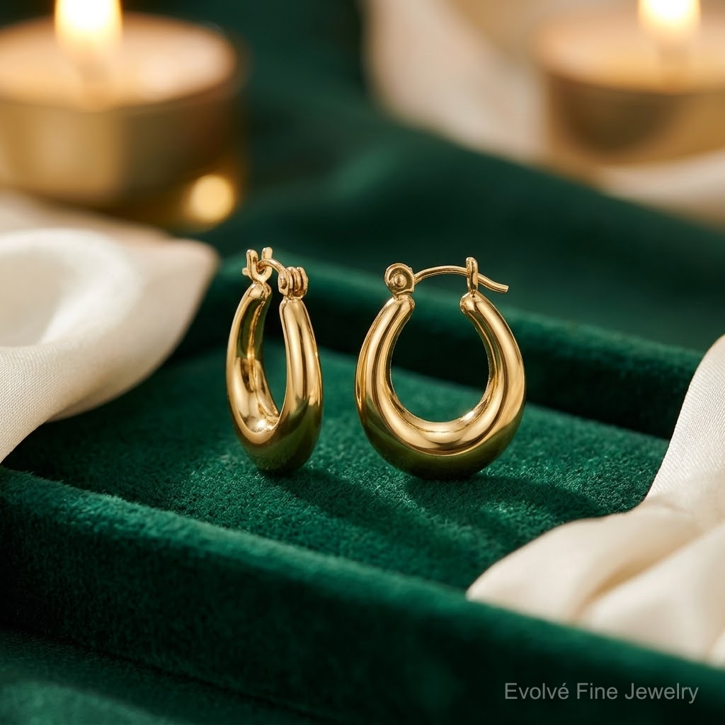 14k Polished Oval Hollow Hoop Earrings - Lifestyle View