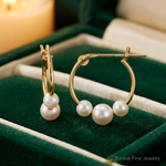 14k Madi K White Semi-round Freshwater Cultured 3 Pearl Hoop Earrings - Lifestyle View