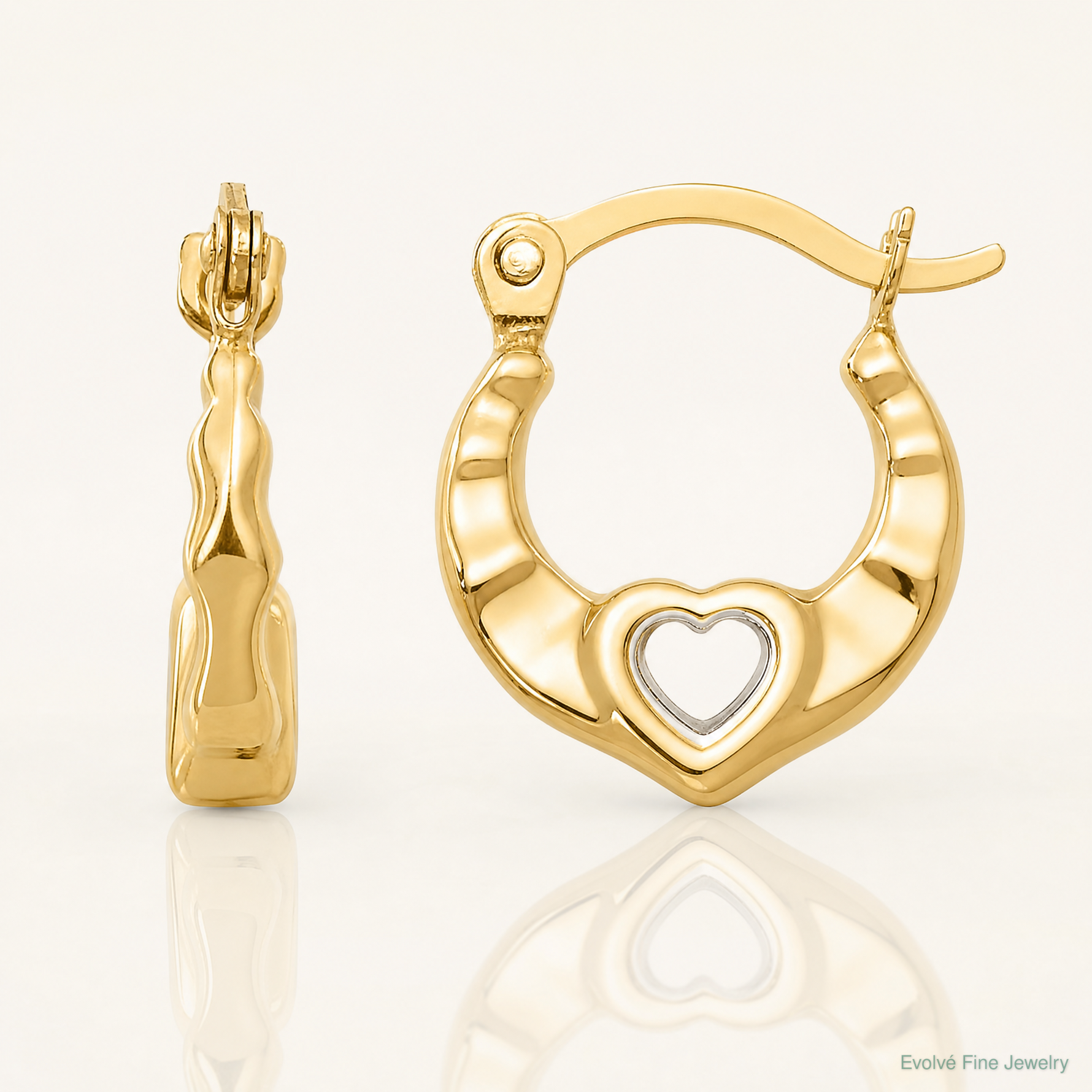 14K Madi K w/Rhodium Heart Hollow Hoop Earrings - Lifestyle View