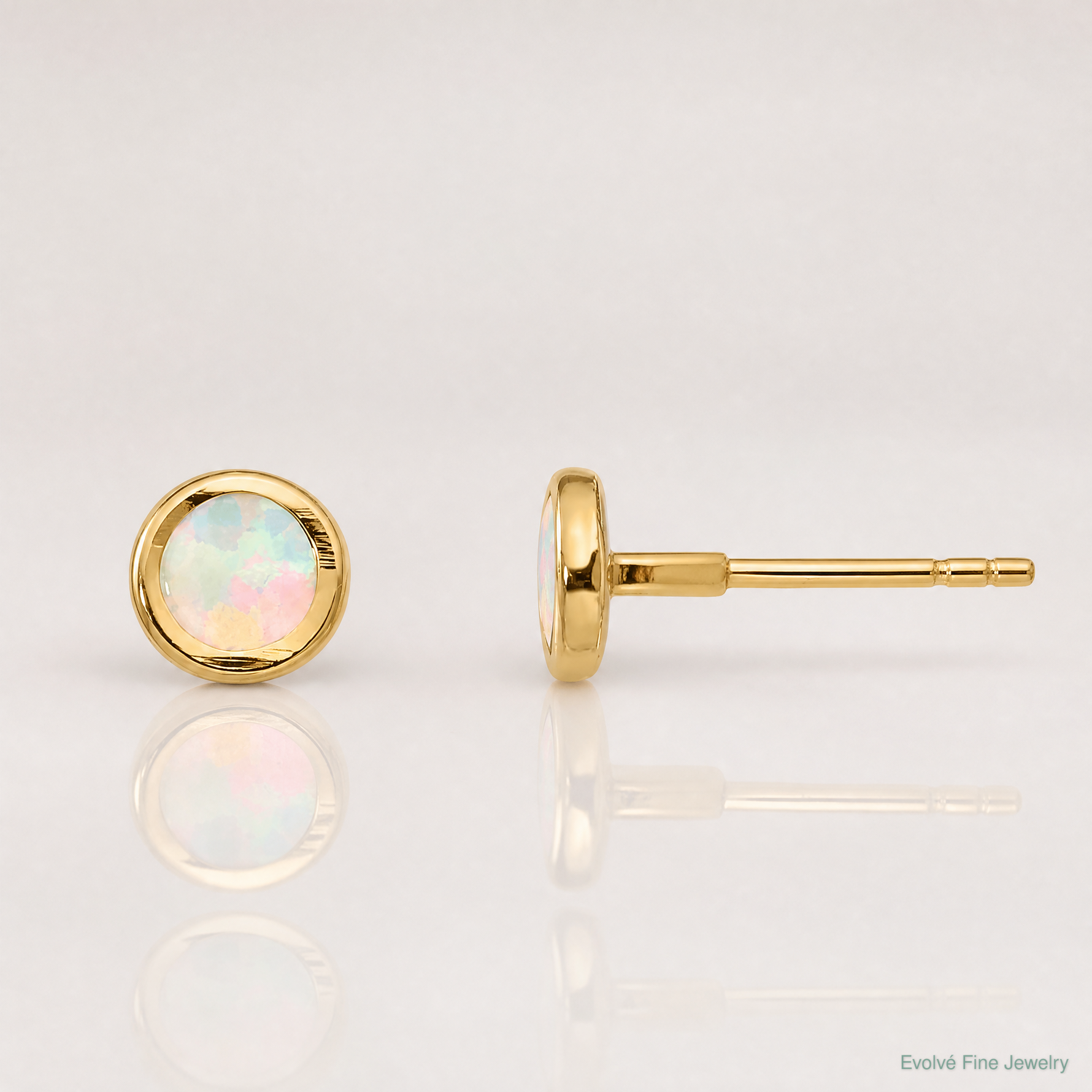 14K Madi K Polished Lab Created Opal Bezel Post Earrings - Lifestyle View