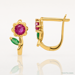 14k Madi K Polished Red & Green CZ Flower Hoops - Lifestyle View