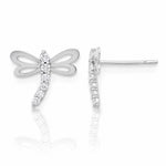 14k Madi K White Gold Polished CZ Dragonfly Post Earrings - Lifestyle View