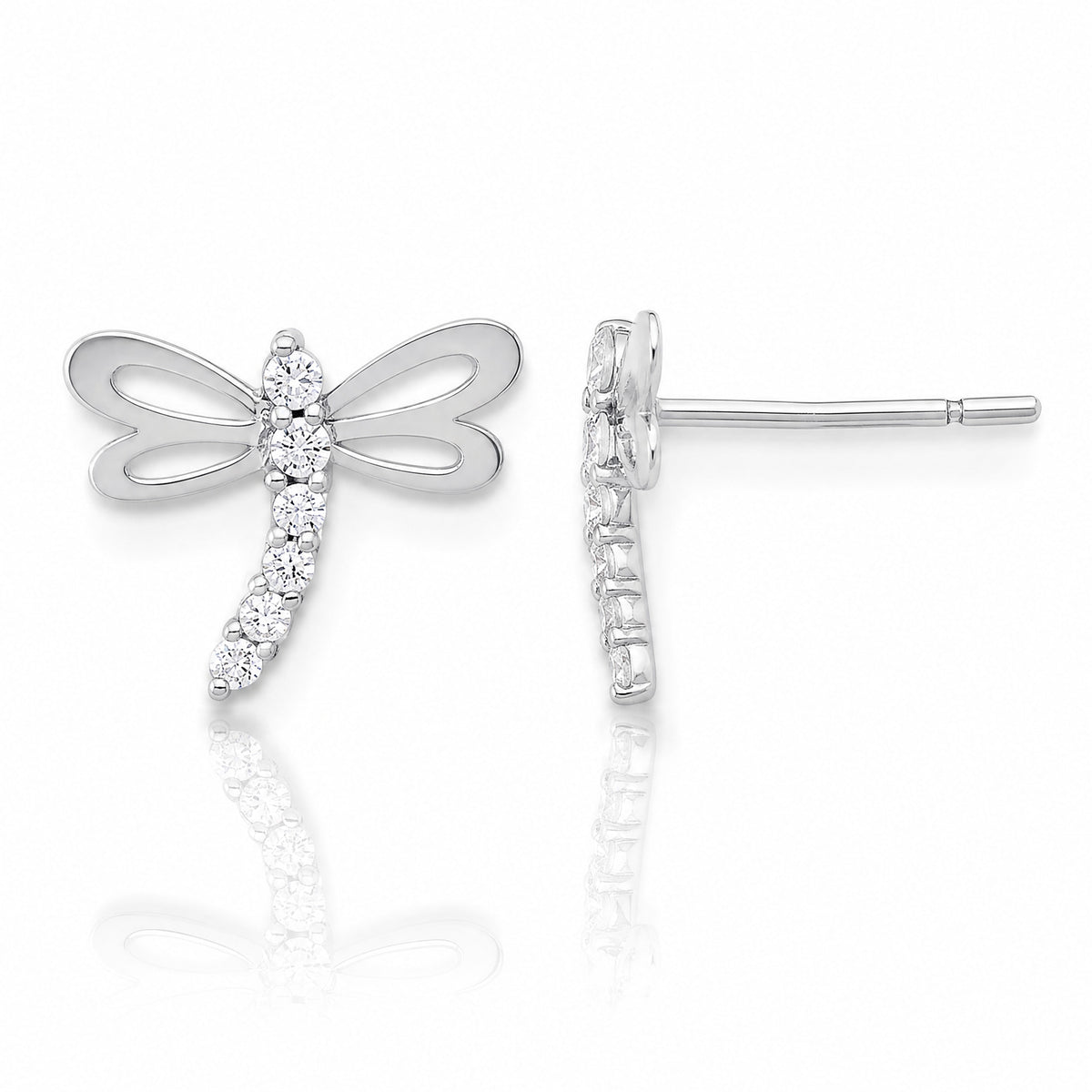 14k Madi K White Gold Polished CZ Dragonfly Post Earrings - Lifestyle View