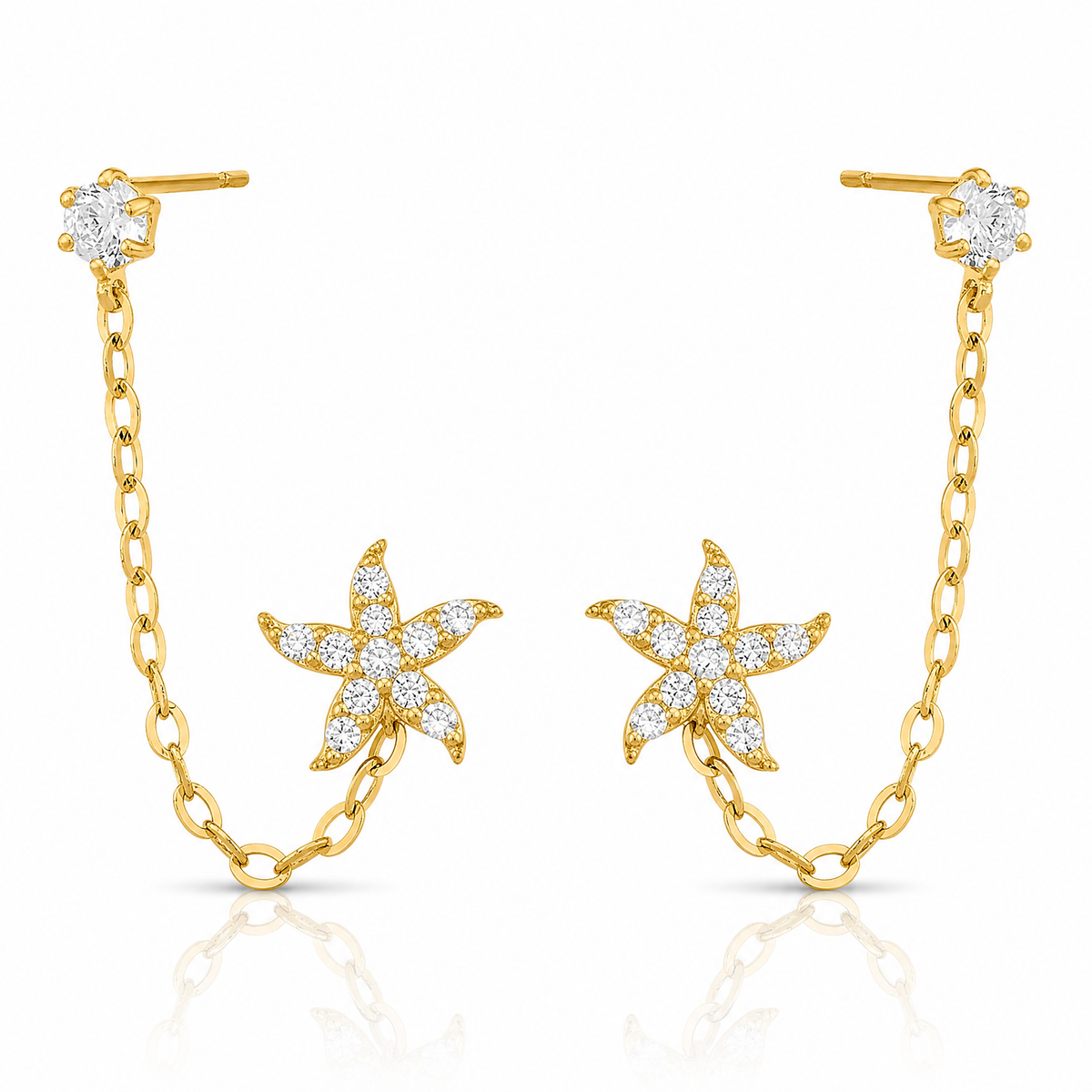 14k Madi K CZ Double Post w/Chain Starfish Earring - Lifestyle View