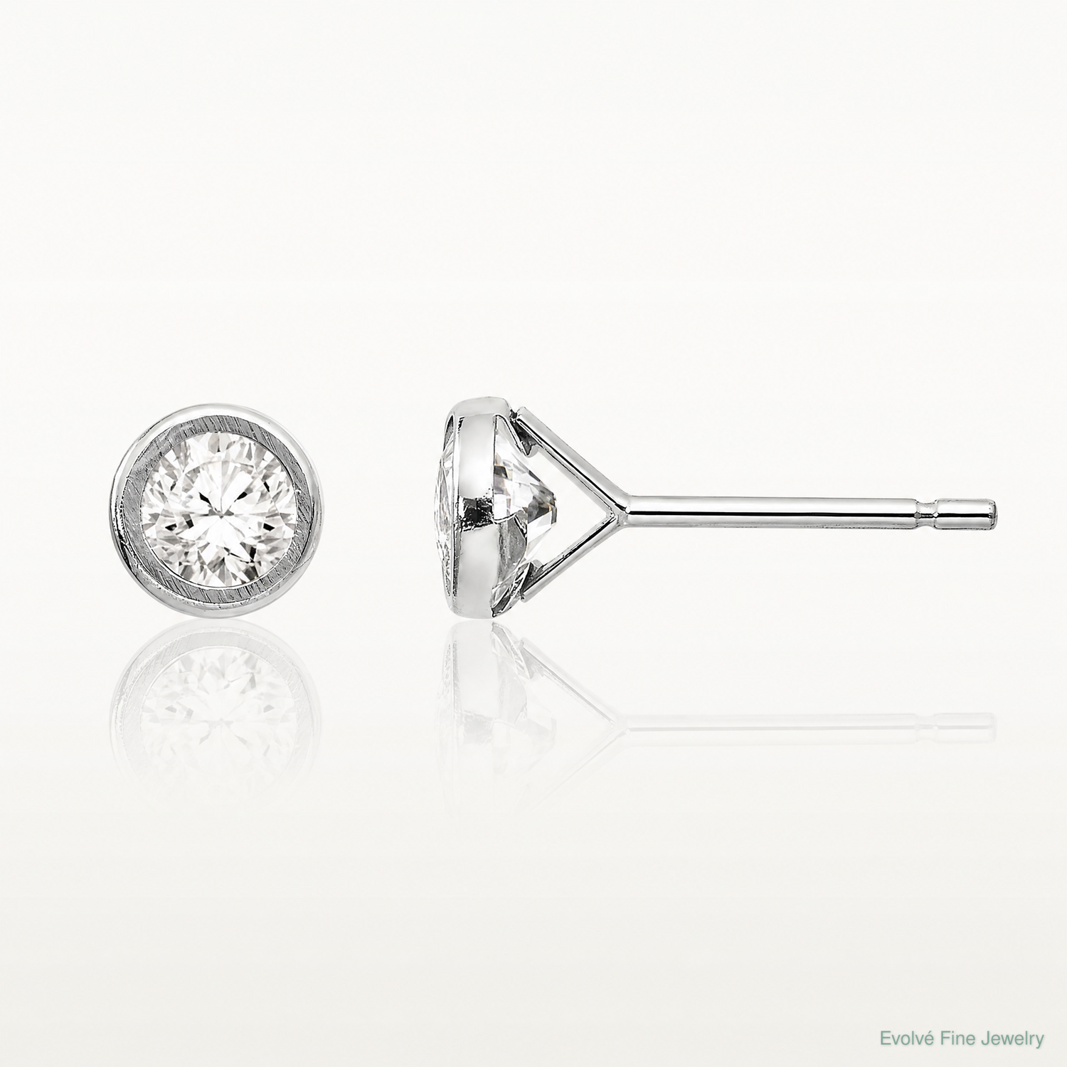 14k White Gold Madi K 4mm Bezel Set CZ Post Earrings - Lifestyle View