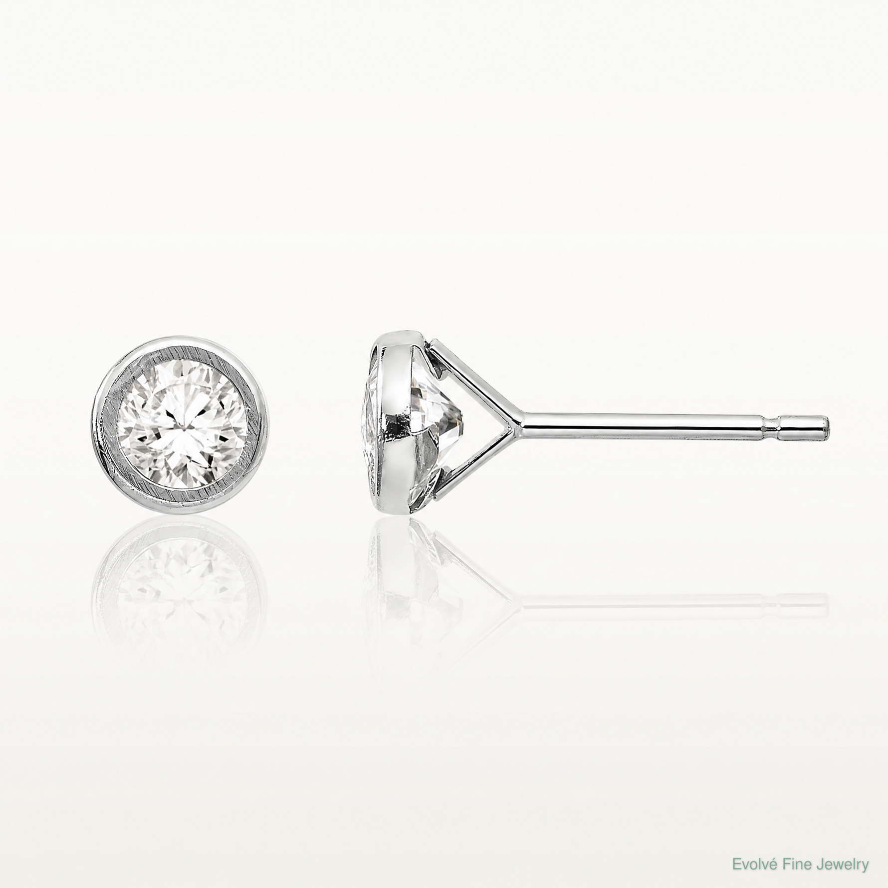 14k White Gold Madi K 4mm Bezel Set CZ Post Earrings - Lifestyle View