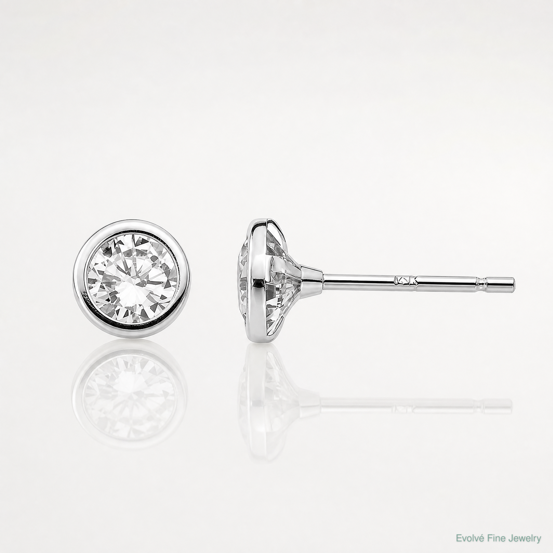 14k White Gold Madi K 5mm Bezel Set CZ Post Earrings - Lifestyle View
