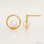 14K Madi K Open Circle 5mm Freshwater Cultured Pearl Post Earrings - Lifestyle View