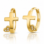 14k Madi K Polished Cross w/CZ Heart Hinged Huggie Hoop Earrings - Lifestyle View