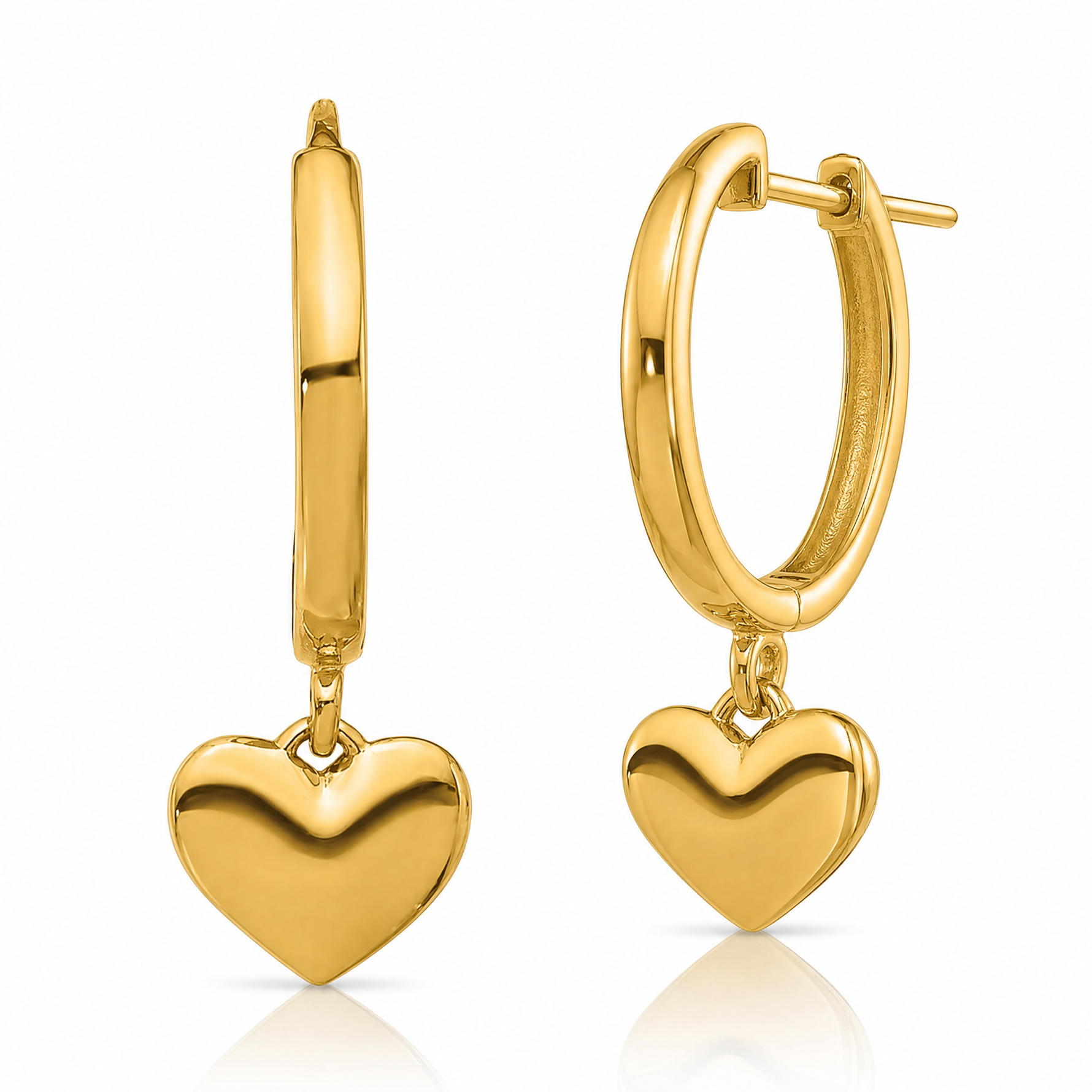 14k Madi K Polished Heart Dangle Huggie Hoop Earrings - Lifestyle View