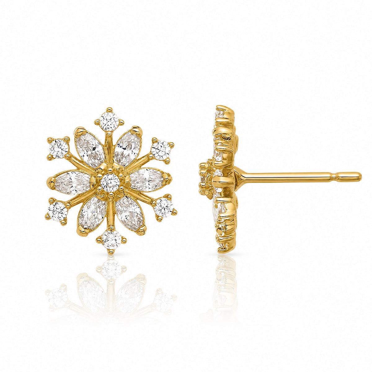 14k Madi K Polished CZ Snowflake Post Earrings - Lifestyle View