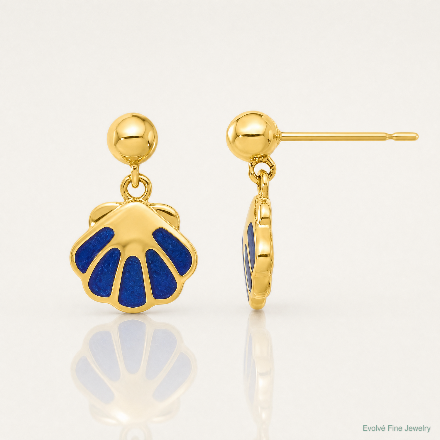 14k Madi K Polished Blue Enameled Shell Post Dangle Earrings - Lifestyle View
