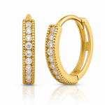 14k Madi K Polished CZ 2mm Hinged Huggie Hoop Earrings - Lifestyle View