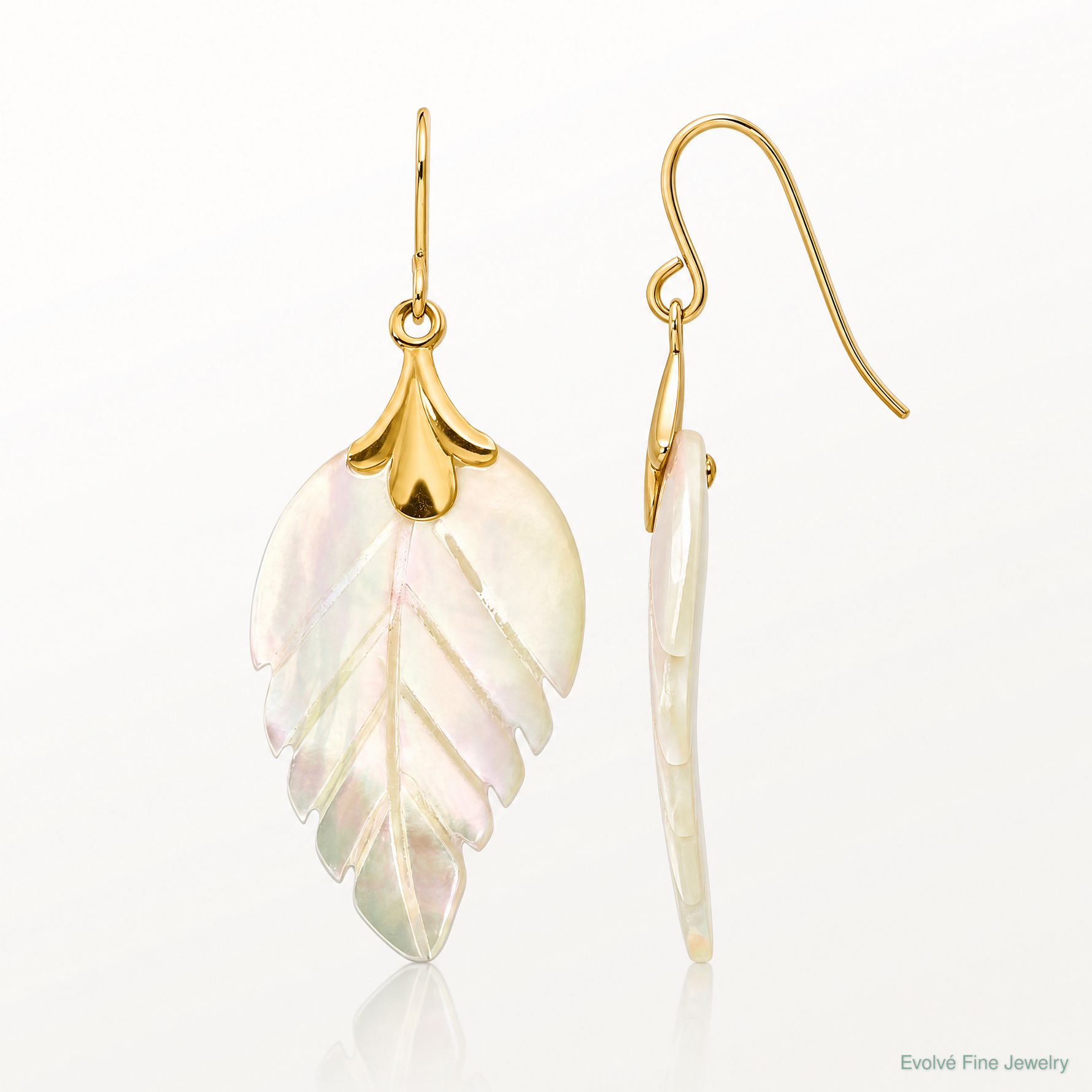 14k Madi K Mother of Pearl Leaf Dangle Earrings - Lifestyle View
