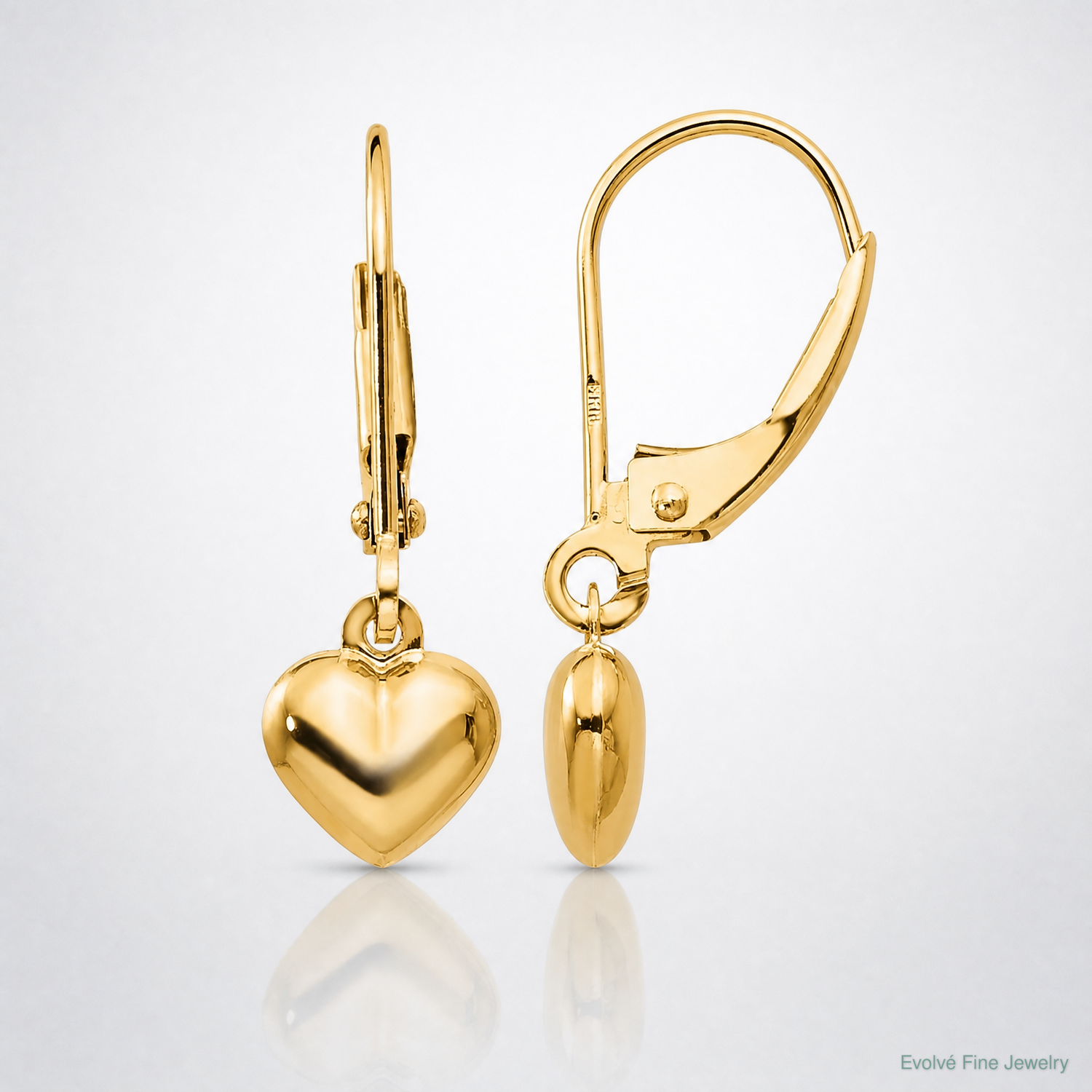 14k Madi K Puffed Polished Heart Drop Leverback Earrings - Lifestyle View