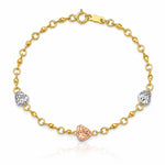 14k Tri-color Puff Heart Bracelet - Lifestyle View