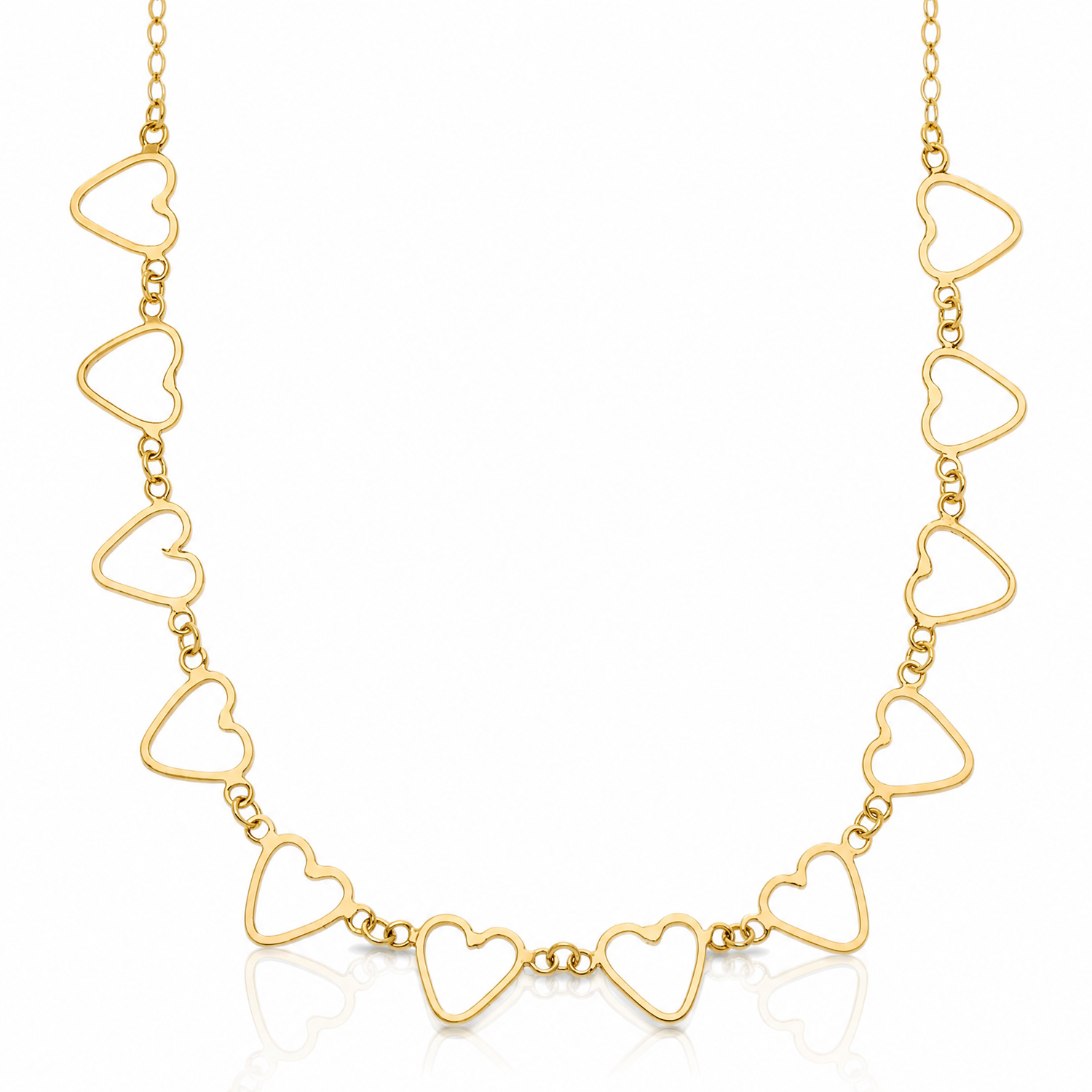 14K Oval Cable with Open Flat Hearts 16 inch w/ 2in ext Necklace - Lifestyle View
