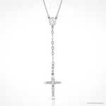 14k White Gold 3mm Mirror Beaded Rosary 24 inch Necklace - Lifestyle View