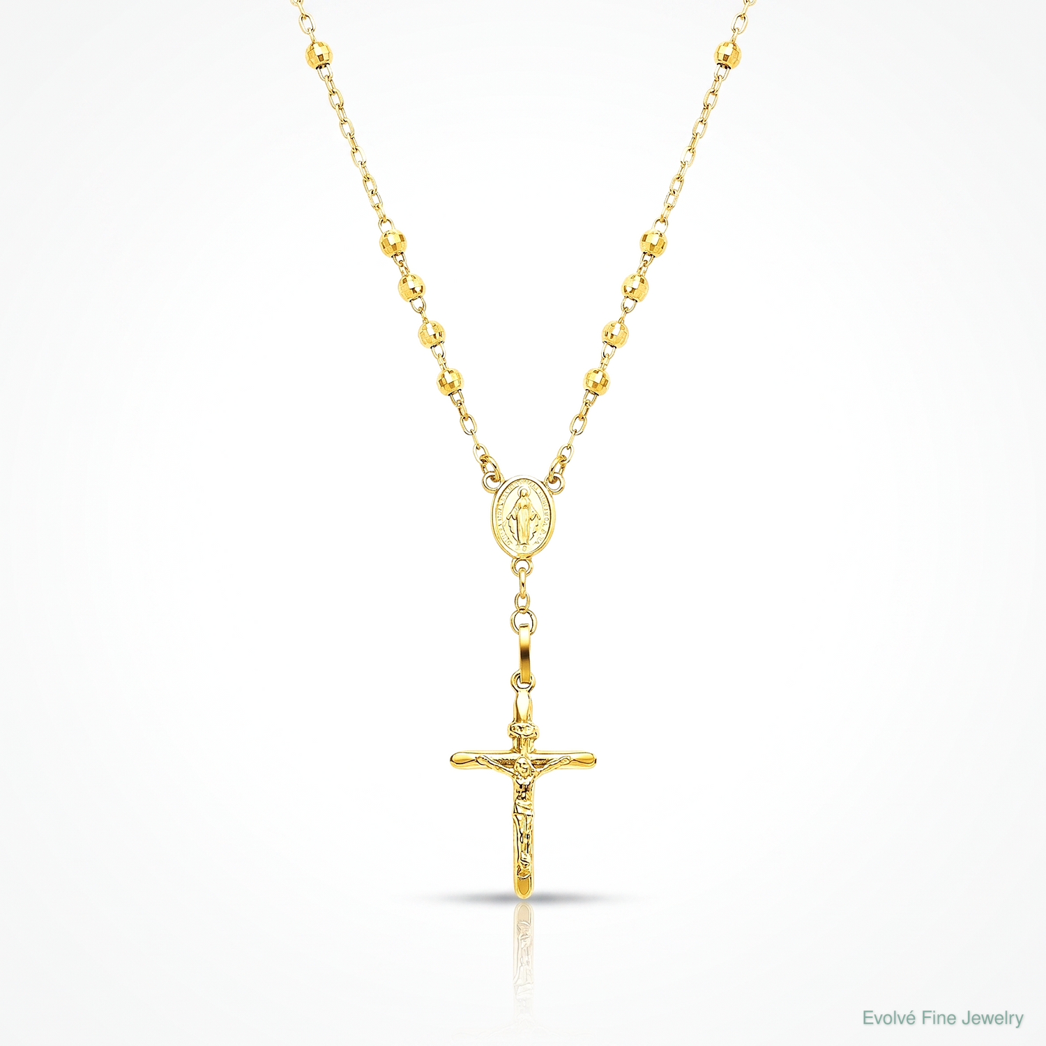 14k 3mm Mirror Beaded Semi-solid Rosary Necklace - Lifestyle View