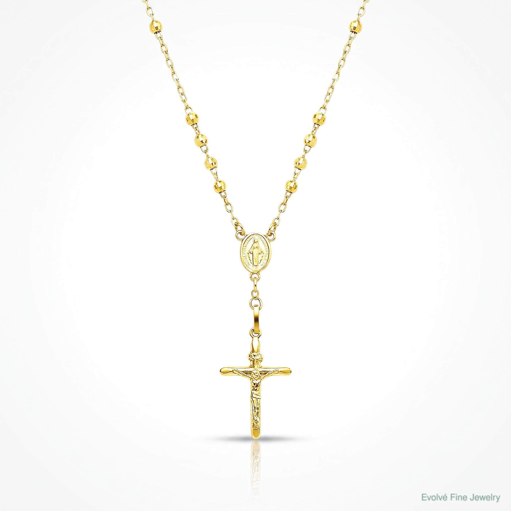 14k 3mm Mirror Beaded Semi-solid Rosary Necklace - Lifestyle View