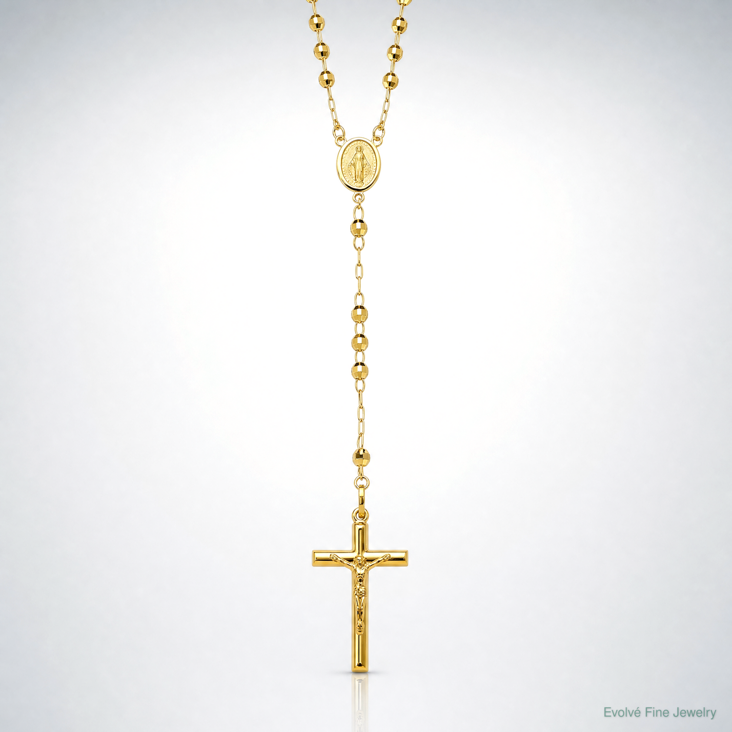 14k 4mm Mirror Beaded Semi-solid Rosary 24 inch Necklace - Lifestyle View